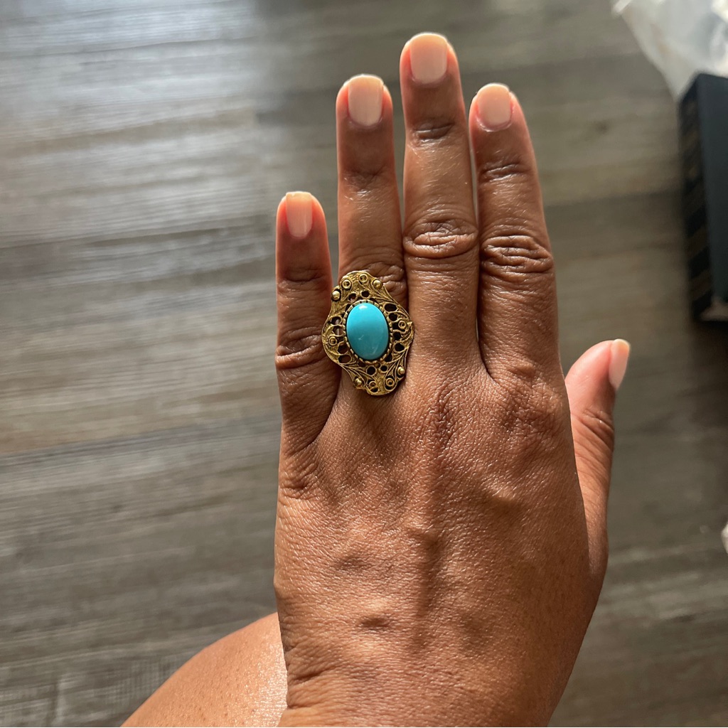 Vintage Vogue Style Faux Turquoise Costume Jewelry Ring